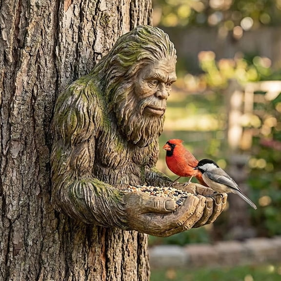 Bigfoot Bird Feeder, Waterproof Tree-Mounted Outdoor Sculpture Feeders with Hidden Keyhole Hanger, Unique Backyard & Garden Art Decor Gift for Wildlife and Nature Lovers