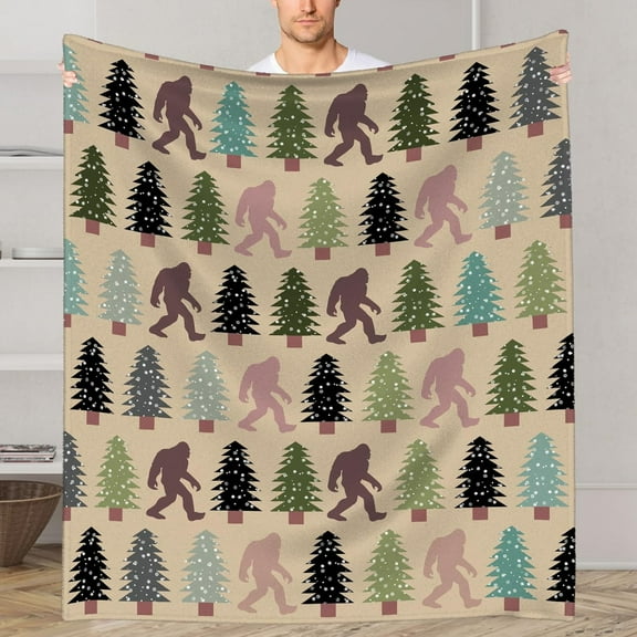 Bigfoot Blanket Sasquatch Throw Blanket, Vintage Flannel Big Foot Throws for Bed/Sofa, Bigfoot Lover Birthday for Men Women - 50"x60"
