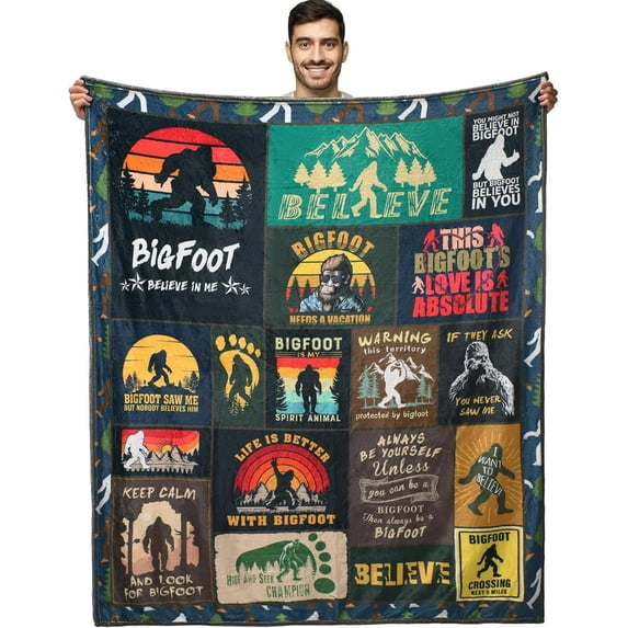 Bigfoot Blanket Sasquatch Throw Gifts - Big Foot Sasquatch Gifts, Bigfoot Gifts for Men Women, Funny Ideal Gift for Bigfoot Lover, Hide & Seek Champion Soft Flannel Blanket 50"x60"