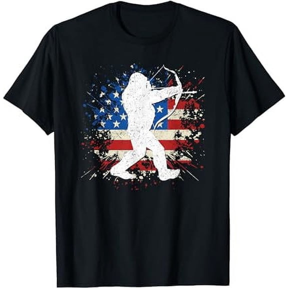 Bigfoot Bow Hunting Archery American Flag Sasquatch Hunter T-Shirt