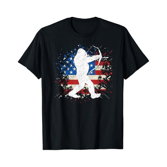 Bigfoot Bow Hunting Archery American Flag Sasquatch Hunter T-shirt