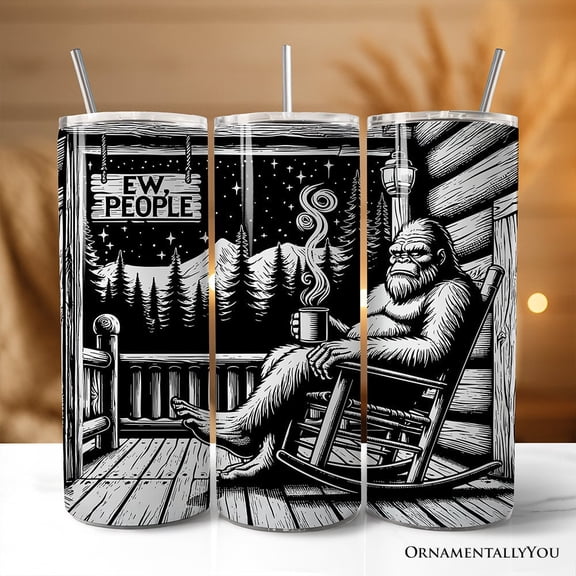 Bigfoot Cabin Life 20oz Personalized Tumbler With Lid and Stainless Steel Straw, Sarcastic Introvert Camping Gift Cup