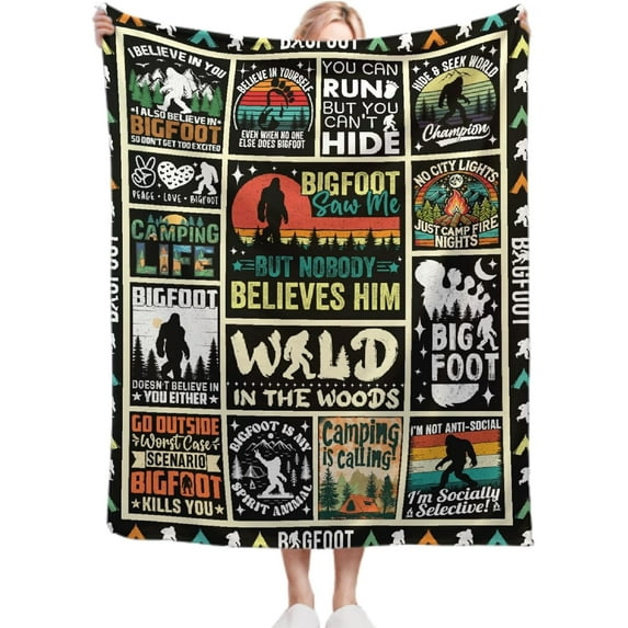 Bigfoot Camping Blanket, Birthday Bigfoot Gifts for Men Women, Big Foot Sasquatch Gifts, Funny Bigfoot Lover, Outdoor Camper Gifts Throw Blanket Bed Home Decor,60"x80"for Full/Queen