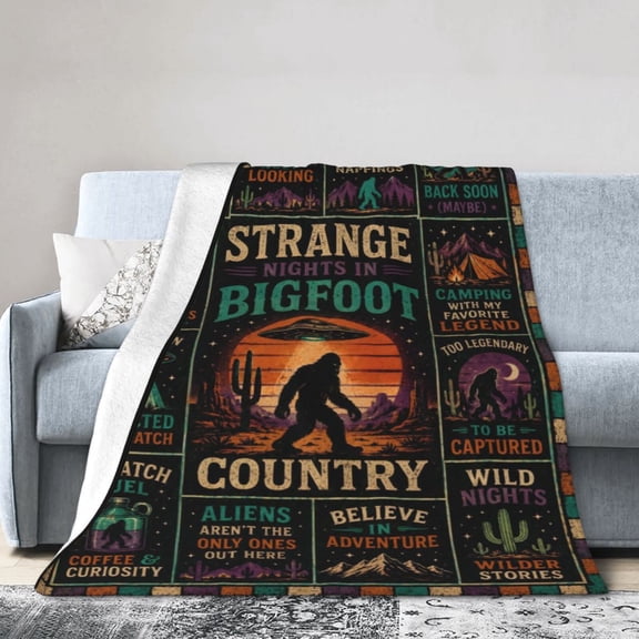 Bigfoot Camping Blanket Gift Throw Blanket UFO Alien Funny Squatch Gift for Men Dad Outdoor Cabin Decor 50x40