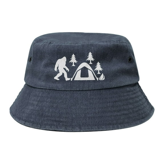 Bigfoot Camping Tent Washed Bucket Hat For Men Women Denim Bucket Hat Sun Hat Cowboy Fishing Beach Hat