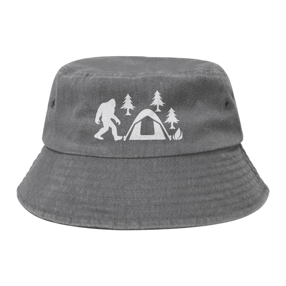 Bigfoot Camping Tent Washed Bucket Hat For Men Women Denim Bucket Hat Sun Hat Cowboy Fishing Beach Hat