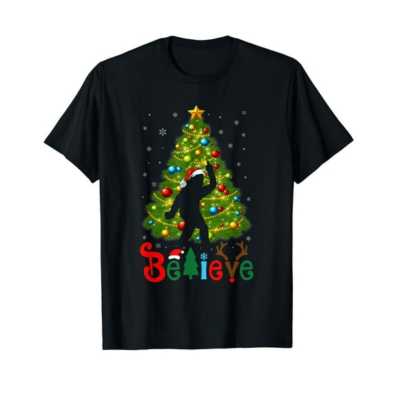 Bigfoot Christmas Believe Xmas Tree T-Shirt