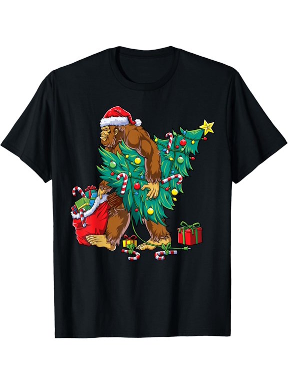 Bigfoot Christmas Tree Funny Squad Matching Xmas Love Unisex T-Shirt