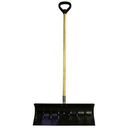 Bigfoot Coated Steel Snow Shovel Pusher Design - 25" Blade - Wooden Handle