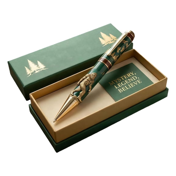 Bigfoot Commemorative Pen – Premium Forest Green Metal Ballpoint – Unique Sasquatch Gifts for Men & Funny Pens for Coworkers – Novelty Big Foot Office Decor & Writing Stationery