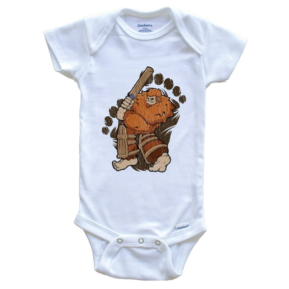 Bigfoot Cricket Baby Bodysuit - Sasquatch Playing Cricket Baby Bodysuit, 0-3 months white