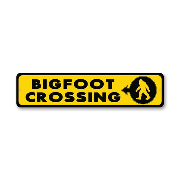 Bigfoot Crossing Direction Aluminum Metal Decor Sign - 4x18 inches