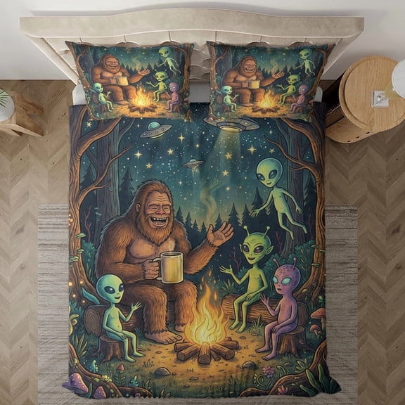 Lotusprinthandmade Bigfoot Cryptid UFO Bedding Set
