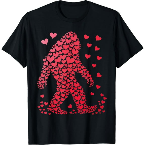 Bigfoot Cute Silhouette Heart Valentine For Men Women Kids T-Shirt
