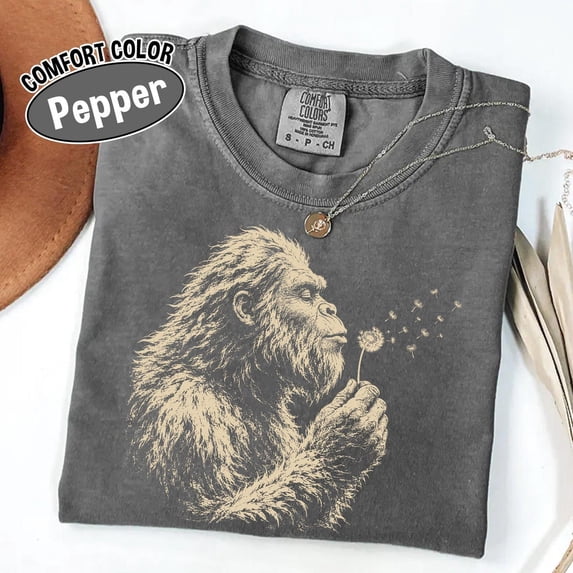 Bigfoot Dandelion Shirt Vintage Sasquatch Nature Tee Woodland Cryptid Graphic T-Shirt Outdoor Adventure Gift