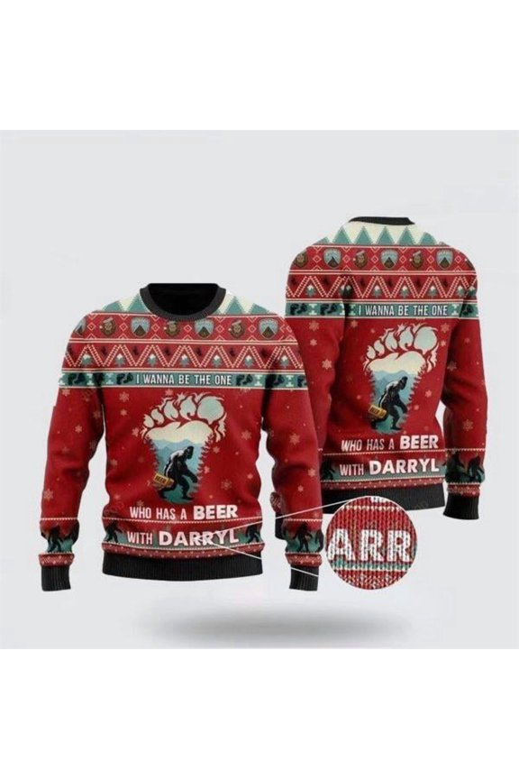 Bigfoot Darryl Ugly Christmas Sweater Be The One To Share A Beer – Gifts For Bigfoot Lovers