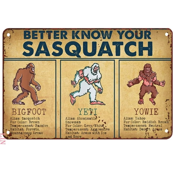 Bigfoot Decorations for Yard Bigfoot Better Know Your Sasquatch Bigfoot Yeti Yowie Metal Signs Vintage Room Decor Aesthetic Wall Art Tin Sign Gift for Garage Living Room Man Cave Bar 8x6 inch