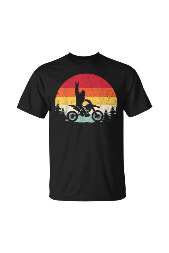 Bigfoot Dirt Bike Motocross Sasquatch Enduro Vintage Graphic Tee Unisex Adult Cotton T-Shirt Casual Short Sleeve Off-Road Racing Outfit Gift, Size 5XL, Color Black