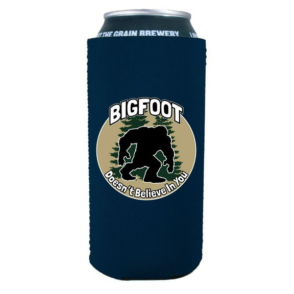 Bigfoot Doesn't Believe In You 16 oz. Can Coolie (Navy Blue)