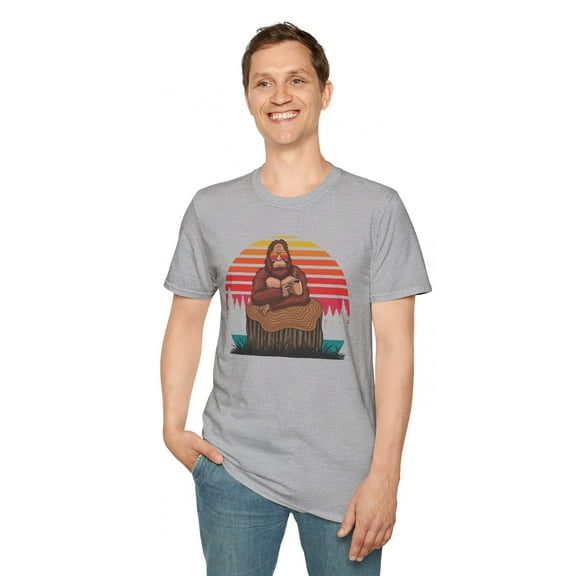 Bigfoot Drinking Coffee, Gildan Unisex Softstyle T-Shirt, Graphic Tee S-3XL