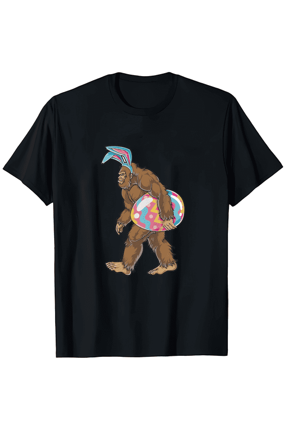 Bigfoot Easter Bunny Graphic Tee Mens Easter shirt Big foot Rabbit Ears Tshirt Sasquatch Easter Egg Easter Bunny T-Shirt Unisex Easter Casual Top