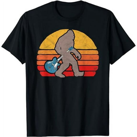 Bigfoot Electric Bass Guitar Vintage Sasquatch Sun T-Shirt