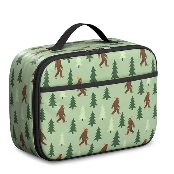 Bigfoot and Feather Green Pattern Insulated Lunch Bag Teens,Bento School Lunch Bag for Teens for Work,Picnic or Travel 10.6x7.7x4.3 Inches,12 Can Capacity
