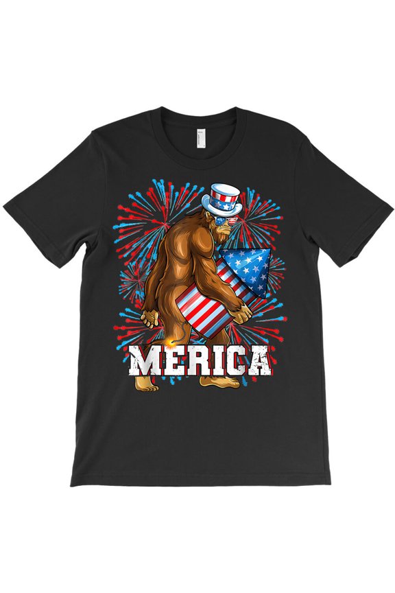 Bigfoot Fireworks 4th of July Boys Men Merica USA Lover Themed Holiday G37680 Unisex T-Shirt, Up to Size 5XL