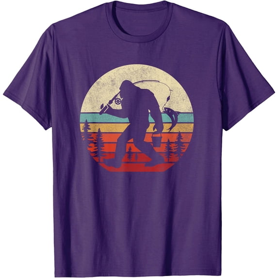 Bigfoot Fishing Funny Retro Sasquatch Unisex T-Shirt for Men Women Kids Toddler,Purple Color,Size L