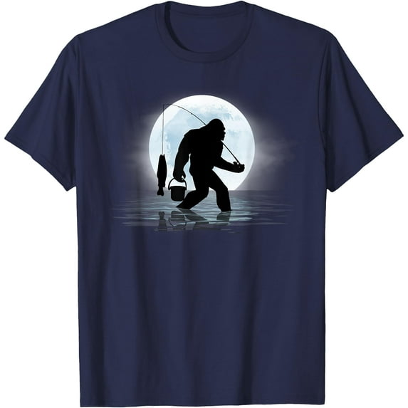 Bigfoot Fishing Funny Sasquatch and Fish Night Fishing Unisex T-Shirt for Men Women Kids Toddler,Navy Color,Size YM