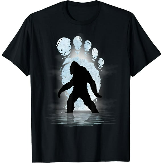 Bigfoot Footprint Moon Light Funny Sasquatch T-Shirt men and women can wear, black, white, gifts