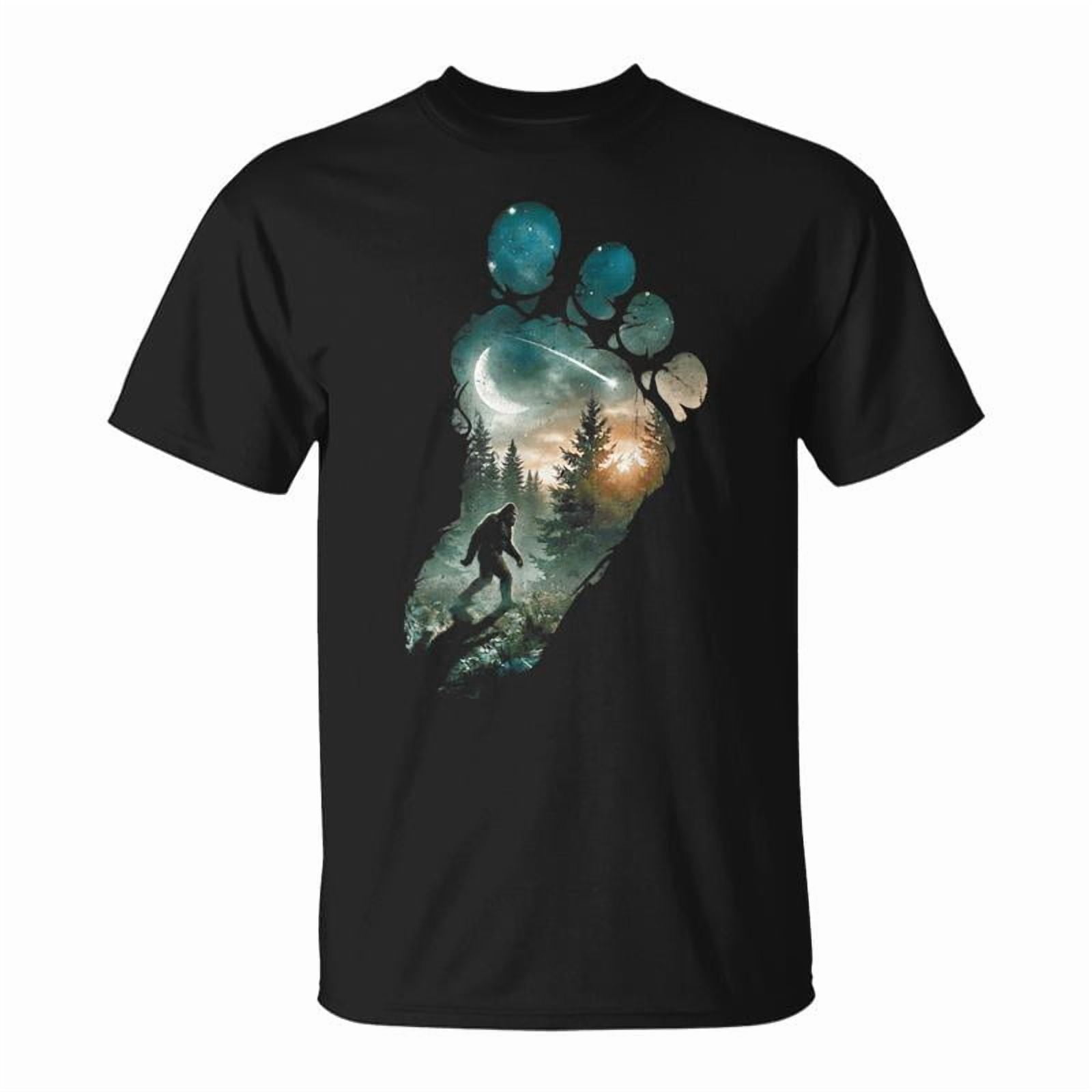 Bigfoot Footprint Moon Light Mountain Trees Forest Sasquatch TShirt ...