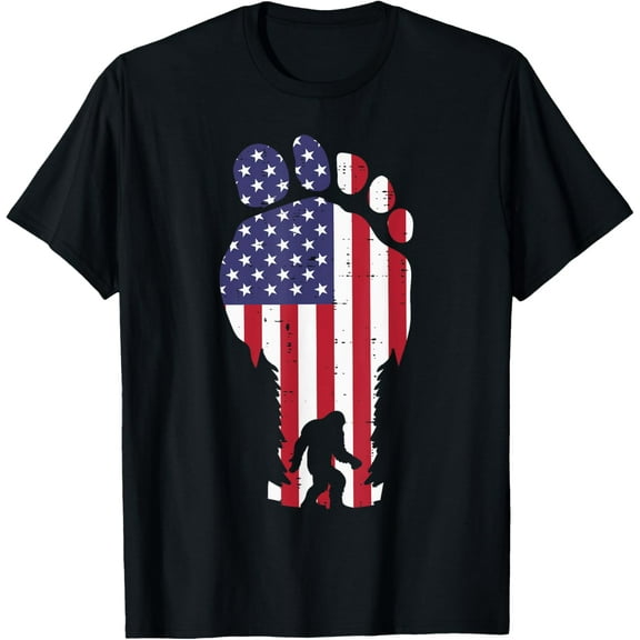 Bigfoot Footprint US Flag 4th Of July Sasquatch Patriotic T-Shirt