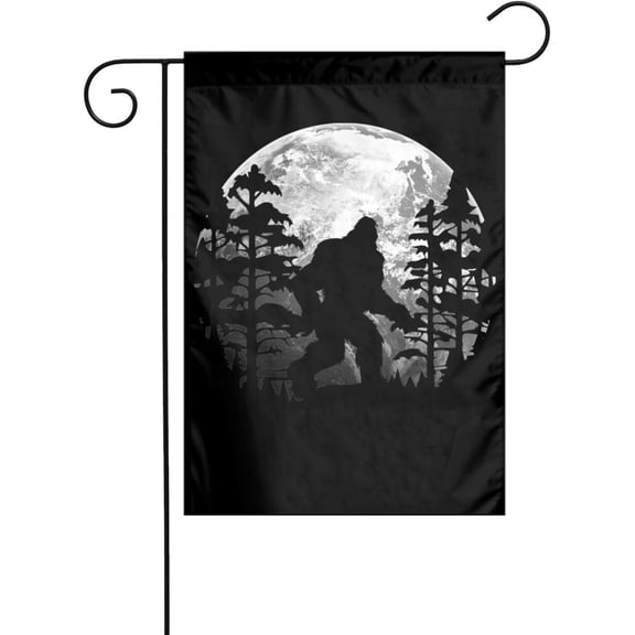 Bigfoot Full Moon Trees Sasquatch Garden Flag Double Sided Printed Seasonal flag 12x18 Inch for House Small Yard Welcome Outdoor Funny Decoration Flags