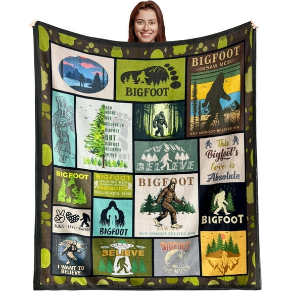 Bigfoot Gifts Blanket for Men Women, Camper Gifts Big Foot Sasquatch Gifts Lovers, Funny Bigfoot Blanket Outdoor Camper Gifts Throw 60x80 Inch