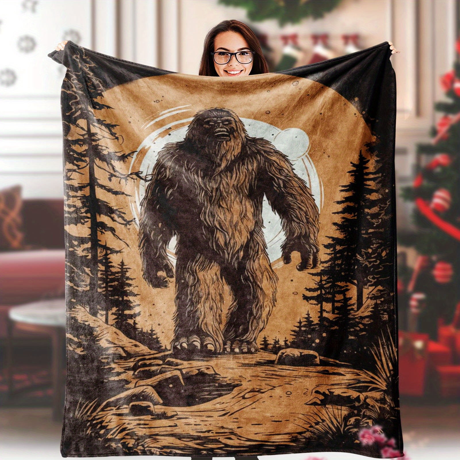 Bigfoot Gifts for Men Women Sasquatch Gifts Flannel Blanket for Big Foot Sasquatch Lovers Funny Idea for Bigfoot Lovers Giant Bigfoot soft and warm flannel fabric blanket
