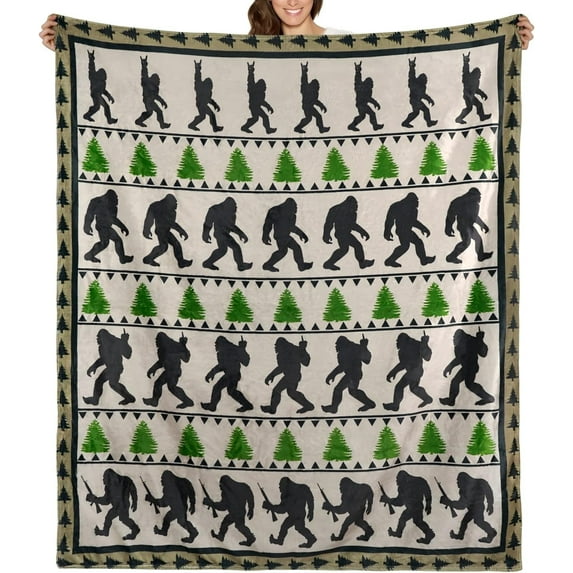 Bigfoot Gifts for Men Women Sasquatch Sherpa Blankets Soft Flannel Reading Blanket Cozy Warm Bedding Fuzzy Big Foot Throw Blanket for Couch Bed Sofa Decor Funny Dad Birthday, 60"X50"