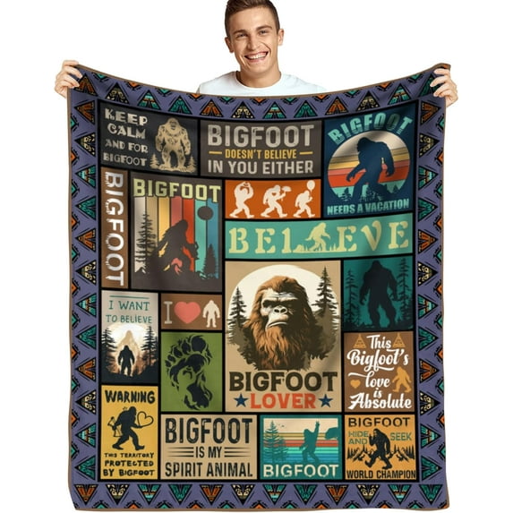 Bigfoot Gifts,Sasquatch Gifts for Men Women,Big Foot Sasquatch Gift,Cool Bigfoot Lover Gift,Funny Idea for Bigfoot Lover,Birthday Gifts for Sasquatch Lovers,Outdoor Camper Gifts Throw 60" x 50"