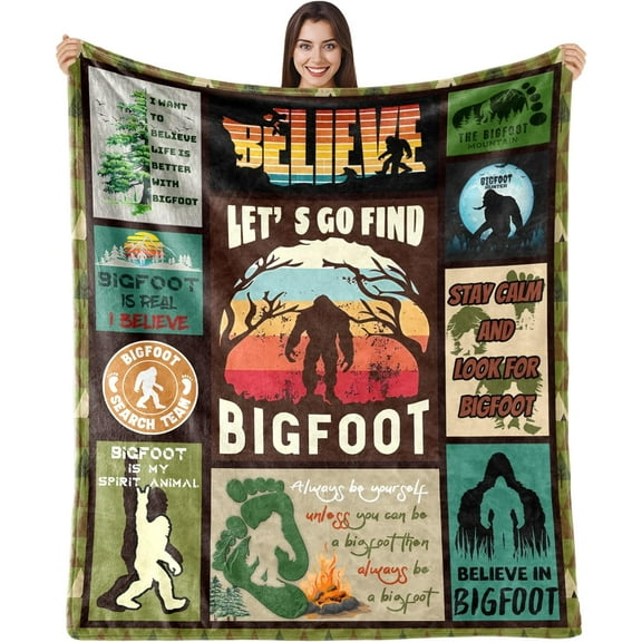 Bigfoot Gifts for Men Women, Funny Idea Blanket for Bigfoot Lover, Hide & Seek Flannel Blanket, Sasquatch Gifts for Camping 40*50"