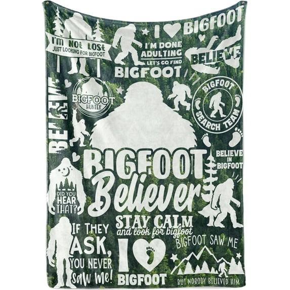 Bigfoot Gifts for Men Women, Sasquatch Gifts, Flannel Blanket for Sasquatch Lovers, Funny Idea for Bigfoot Lover, 50*60, Green Forest