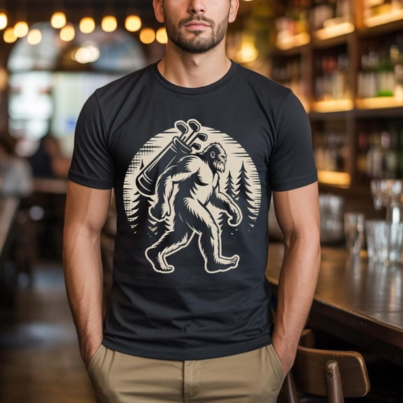 Bigfoot Golfer T-Shirt - Sasquatch Golfing Shirt - Bigfoot Silhouette Golf Shirt Unisex Full Size S-5XL