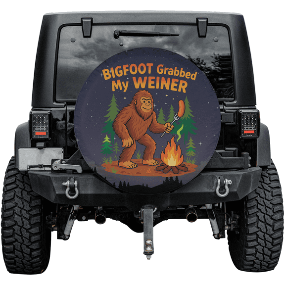 Bigfoot Grabbed My Weiner Spare Tire Cover – Campfire Sasquatch Design, Universal Fit For Cars