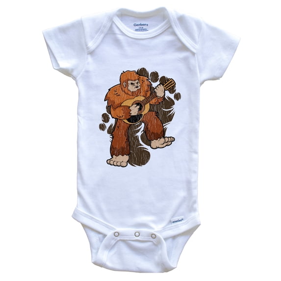 Bigfoot Guitar Baby Bodysuit - Sasquatch Playing Guitar Baby Bodysuit, 6-9 months white