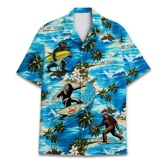Bigfoot Hawaiian Shirts for Men, Bigfoot Hawaiian Shirt, Tropical Sasquatch Casual Button-Down Shirts Short Sleeve 2