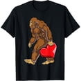 thumbnail image 1 of Bigfoot Heart Valentines Day Boys Men Love Sasquatch Funny T-ShirtMen's and women's gift, black and white T-shirt, size: Extra large S-4XL, 1 of 4
