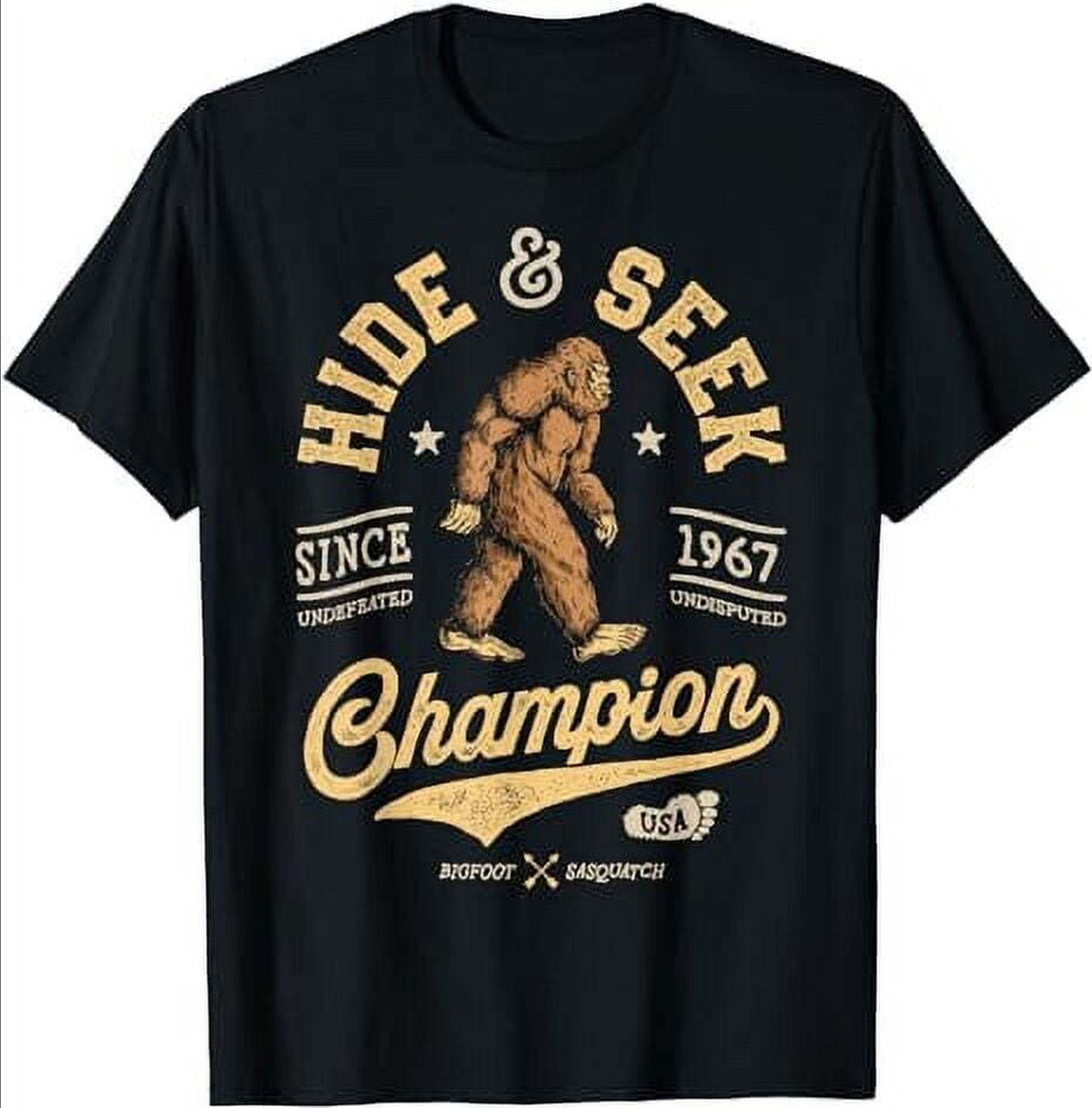 Bigfoot Hide And Seek Champion Funny Sasquatch Retro Vintage T-Shirt ...