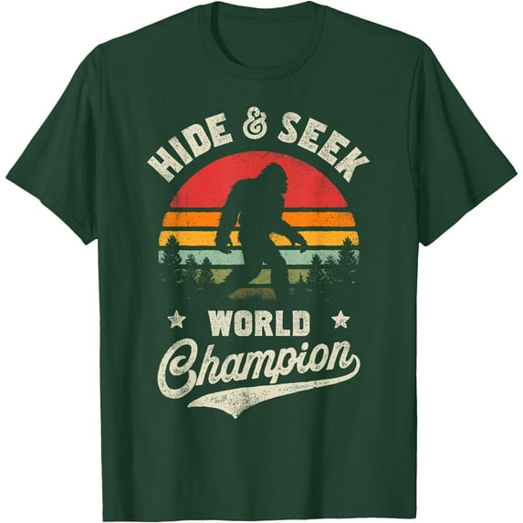 Bigfoot Hide And Seek World Champion Sasquatch Retro Vintage Unisex T-Shirt for Men Women Kids Toddler,Forest Green Color,Size YM