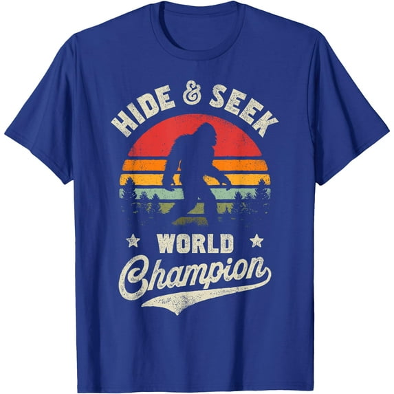 Bigfoot Hide And Seek World Champion Sasquatch Retro Vintage Unisex T-Shirt for Men Women Kids Toddler,Royal Blue Color,Size YL