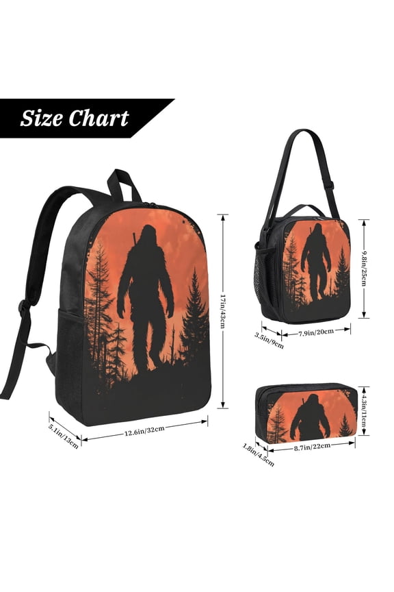 Bigfoot Hike Backpack 17 Inch Set with Lunch Bag and CaseDurableTravel Bag Combo for Work Commuting Daily Use