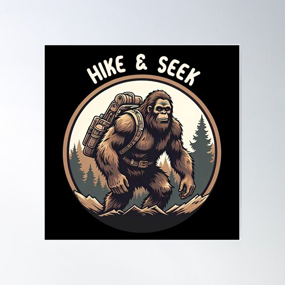 Bigfoot Hike & Seek Sasquatch Poster Wall Art, Modern Wall Decor For Living Room Bedroom, 24x24 UNFRAMED